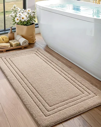 Vista 13 de DEXI Tapetes de baño, 32 x 20 pulgadas, antideslizantes, lavables, absorbentes, de secado rápido, para ducha y fregadero, color beige