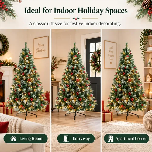 Vista 6 de Árbol de Navidad artificial con luces de 6 pies, abeto preiluminado Verde