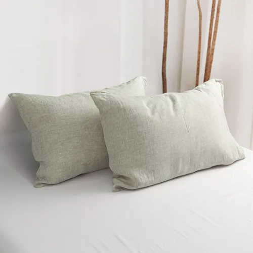 Vista 20 de NTBAY Fundas de almohada de lino francés – Teñidas con hilo, paquete de 2, fundas de almohada estándar de 100% lino, fundas de almohada lavadas