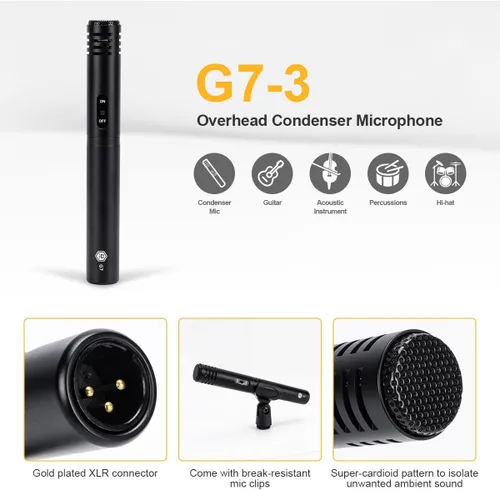 Vista 4 de W IN-MIX Kit de micrófono de batería G7 de 7 piezas, construcción totalmente metálica con salidas XLR, micrófonos dinámicos para patada, trampa