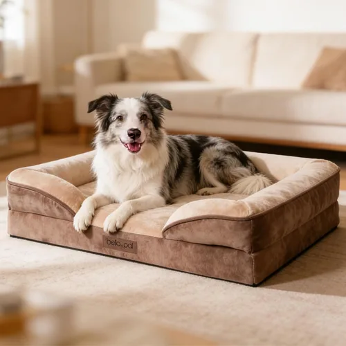 Vista 11 de BELLA & PAL Sofá cama ortopédico para perros medianos/medianos, no necesita montaje, sofá de espuma a prueba de masticaciones con forro impermeable