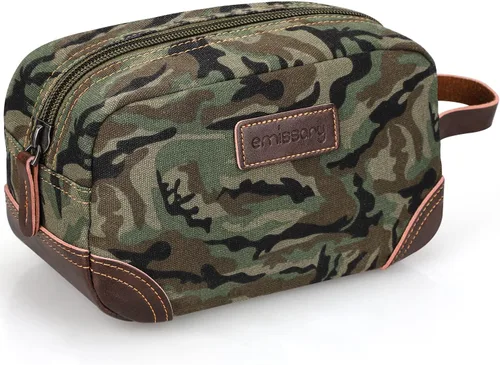 Vista 10 de emissary Neceser de viaje para hombre de cuero y lona, neceser de viaje para hombre, kit dopp de cuero y lona para hombres, bolsa de afeitar para 2