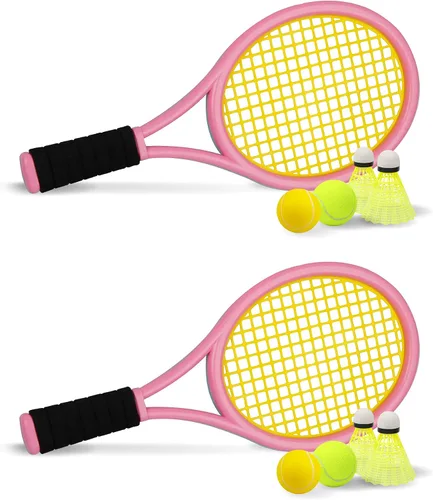 Vista 10 de Raqueta de tenis para niños, raqueta de tenis de plástico de 17 pulgadas con 2 bolas suaves, 2 pelotas de tenis y 4 volantes para niños