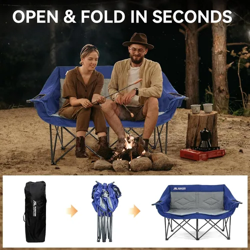 Vista 4 de Sillas de campamento dobles de gran tamaño, silla de campamento para 2 personas, silla plegable portátil para adultos exteriores, sofá de campamento