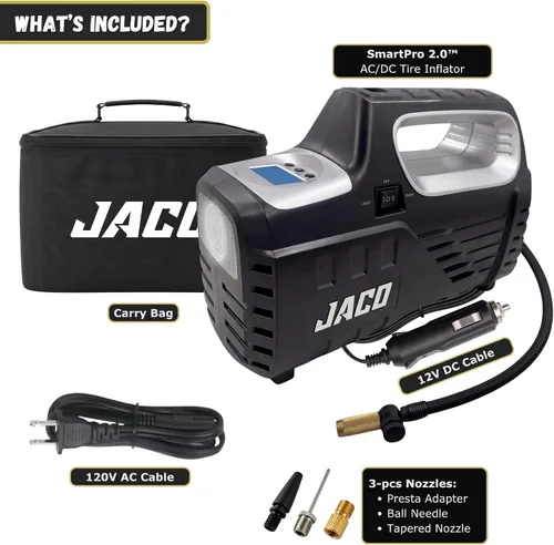 Vista 3 de JACO SmartPro 2.0 AC/DC Bomba de inflado digital de neumáticos - Compresor de aire portátil automático (12 V CC, 110-120 V CA)