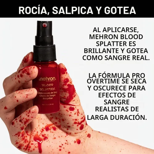 Vista 4 de Mehron cosmético de chorro de sangre Bright Arterial para efectos especiales, películas, Halloween. Botella dispensadora de 1 onza