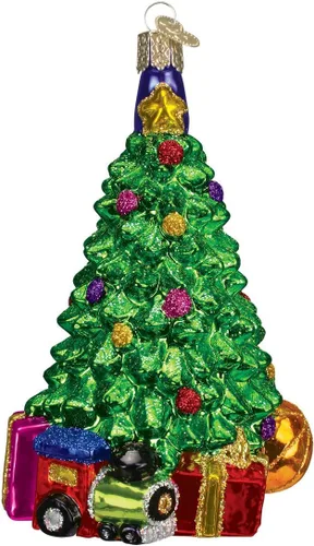 Vista 3 de Old World Christmas Adorno soplado de cristal de pino ponderosa azul para árbol de Navidad, decoración navideña artesanal, colección Nature