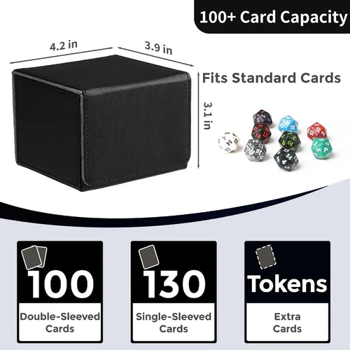 Vista 2 de Caja de cubierta Zettokete MTG con 2 divisores, caja de cubierta Commander de gran capacidad se adapta a 100+ cartas con manga doble, estuche