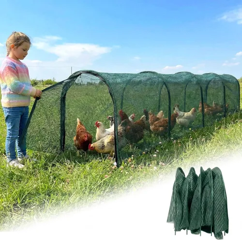 Vista 10 de Correderas para pollos para el jardín, túneles plegables extra largos de 79" y 157" para el exterior, kit todo en uno con red de protección solar