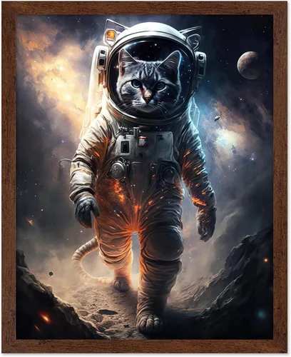 Vista 27 de Poster Master Póster vintage de animales – Impresión retro divertida – Regalo para artista, amigo – Oso Grizzly en traje espacial, astronauta, luna