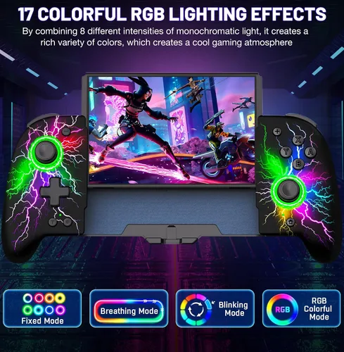 Vista 4 de Gammeefy JC200 Switch Controller - Hall Effect One-Piece Wireless Switch Joypad (No Drift, No Deadzone) with 9 Color Lights for Nintendo Switch and