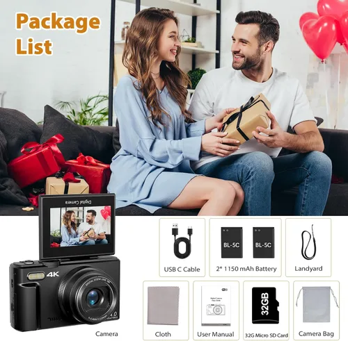 Vista 8 de Cámaras 4K para fotografía, cámara de vlogging digital de 64MP para YouTube Negro-W08