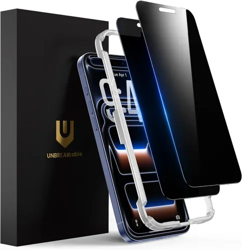 Vista 10 de UNBREAKcable Protector de pantalla de privacidad para iPhone 15, cobertura completa, vidrio templado inastillable [borde a borde]