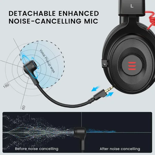 Vista 2 de EKSA Auriculares estéreo para juegos para PS4 PC Xbox One Controller cancelación de ruido sobre auriculares con micrófono luz LED graves alrededor