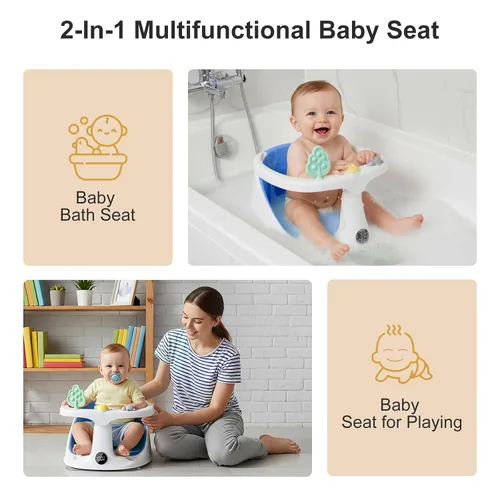 Vista 3 de Asiento de baño para bebés de 6 meses en adelante, asientos de bañera para bebés sentados con taza de enjuague, antideslizante, cómodo, esenciales
