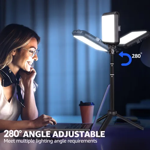 Vista 7 de NiceVeedi Kit de iluminación LED para fotografía, paquete de 2 luces de video portátiles de 8 pulgadas con soporte de trípode ajustable de 29 7.9 in