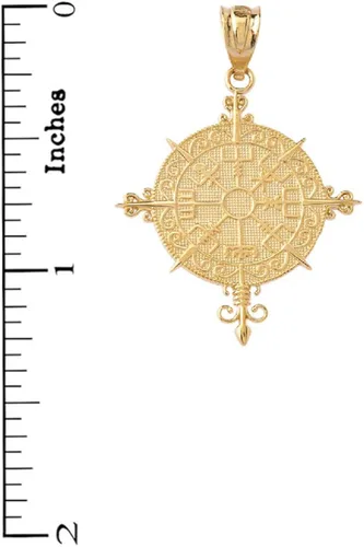 Vista 2 de Collar con colgante de amuleto nórdico nórdico con brújula vikinga, de oro de 14 quilates