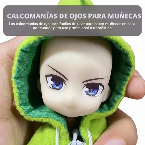 Vista 8 de EXCEART Calcomanías de ojos de muñeca y calcomanías de agua para cejas, 8 hojas de estilo mixto, calcomanías de maquillaje para muñecas