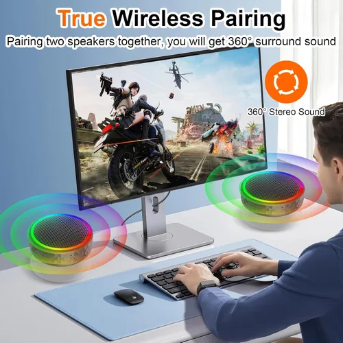 Vista 4 de Altavoz de ducha Bluetooth, altavoz inalámbrico portátil, ventosa, altavoz Bluetooth con luces RGB, sonido HD de 360°, compatible con tarjeta TF