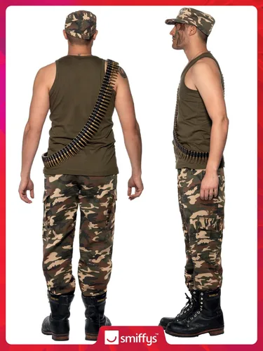 Vista 6 de Smiffys Disfraz de camuflaje caqui para hombre, color verde caqui