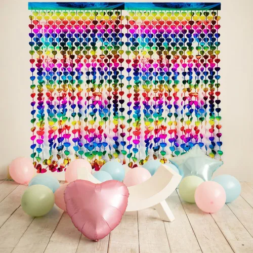 Vista 3 de Generic Cortinas de fondo metálico con flecos y corazones de arcoíris de 3.28 pies x 6.56 pies