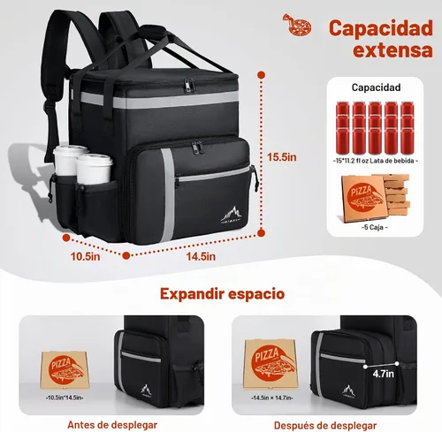 Vista 3 de Mochila de entrega de alimentos GoHimal, bolsas aisladas para entrega de alimentos para bicicleta de comida para llevar, bolsa grande de pizza