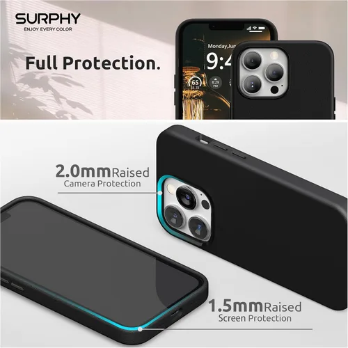 Vista 4 de SURPHY Compatible con iPhone 13 Pro Max, funda de piel sintética de alta calidad (con botones metálicos y forro de microfibra) para 13 Pro Max