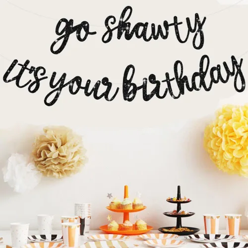 Vista 4 de BEISHIDA Pancarta Black Go Shawty It's Your Birthday de 11.4 pies, SIN BRICOLAJE - Pancarta de Feliz Cumpleaños con Purpurina Tema Hip Hop - Negro