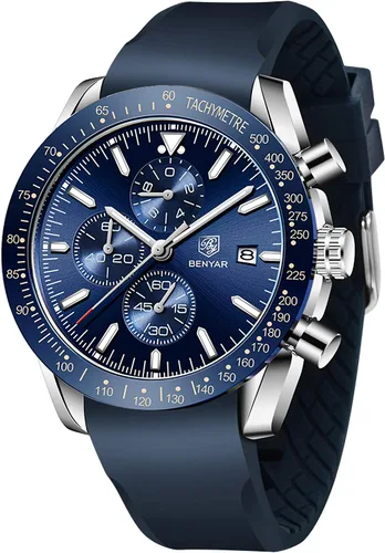Vista 6 de BENYAR Fashion Men's Quartz Chronograph Waterproof Silicone Watches Business Casual Sport Design Wrist Watch for Men Perfect for Father Son Black