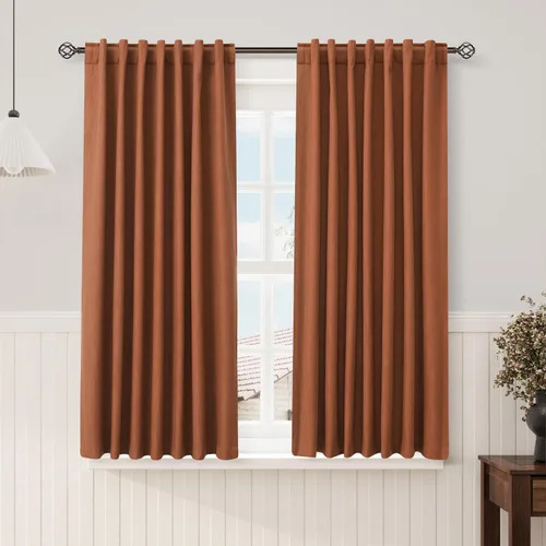 Vista 46 de Nanspring Cortinas de lino 100% opacas para dormitorio, 96 pulgadas de largo, con pestaña trasera, bolsillo para barra, aislamiento térmico, cortina