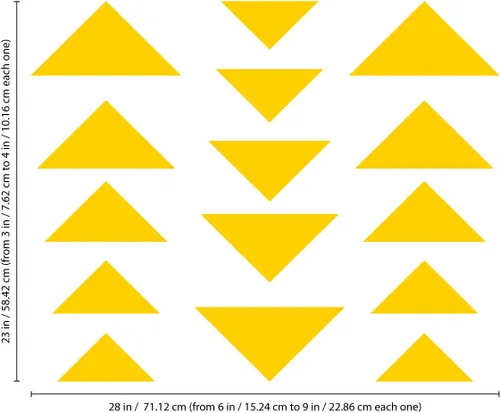 Vista 3 de Juego de 15 calcomanías de vinilo para pared, patrones triangulares sólidos, de 3 a 9 pulgadas cada uno, decoración moderna para el hogar