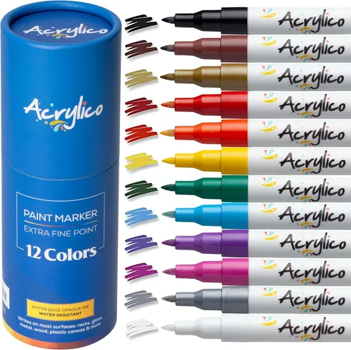 Vista 10 de Bolígrafos de pintura para pintura roca, piedra, cerámica, vidrio, madera, lienzo, juego de 16 marcadores de pintura acrílica de punta extrafina