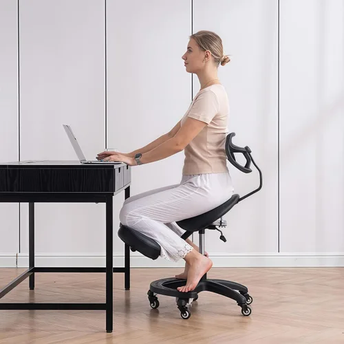 Vista 3 de Silla ergonómica ajustable con asiento y respaldo acolchados, silla de rodilla con corrección de postura para escritorio de oficina, cómoda