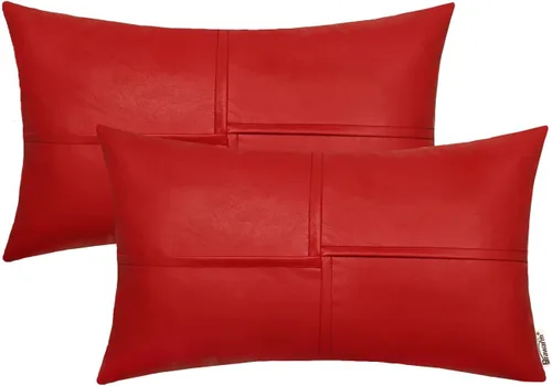 Vista 11 de BRAWARM Fundas de almohada de cuero sintético de 16 x 16 pulgadas, paquete de 2 fundas de almohada de cuero rojo profundo, fundas de almohada