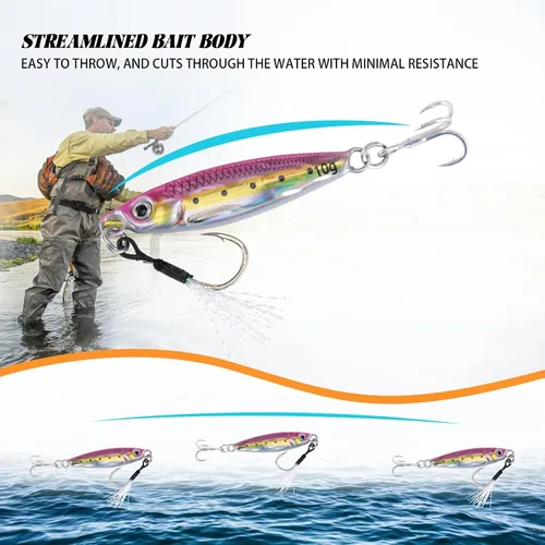 Vista 5 de Goture Fishing Jigs, Lead Vertical Jig Saltwater,3D Colors Jigging Lures,Jig Fishing Lures with Assist Hook and Treble Hook,Fishing Jigging Spoon