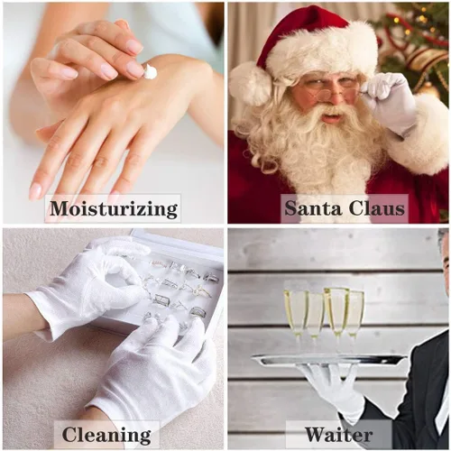 Vista 7 de Guantes 100% algodón, 3 pares de guantes de algodón blanco para mujeres, manos secas, eczema, para servir – Guantes de inspección de joyas