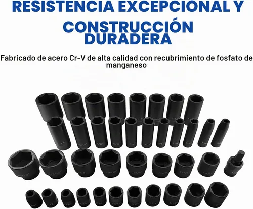 Vista 9 de MacWork 39 piezas Juego de llaves de impacto de 1/2 pulgada, acero CR-V estándar y profundo, SAE, de 3/8" a 1-1/2", junta universal de 1/2", diseño