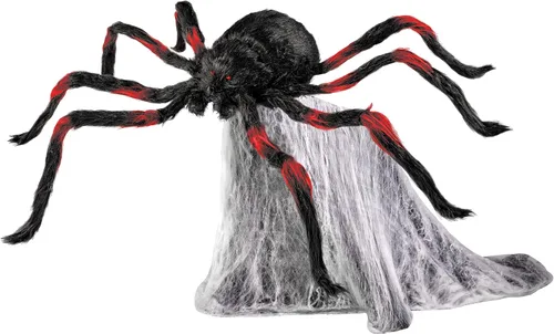 Vista 6 de Spirit Halloween 21 pulgadas LED rojo y negro saltando araña animatrónica, multicolor