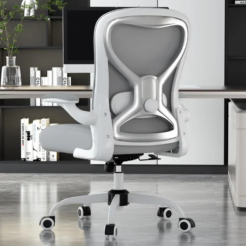 Vista 13 de Silla de escritorio de oficina con soporte lumbar ergonómico, cojín de asiento extra grueso, brazos abatibles, respaldo de malla transpirable, silla