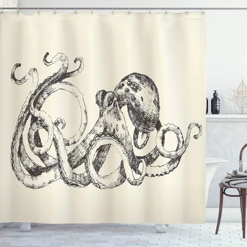 Vista 117 de Ambesonne Decor Collection, juego de cortina con ganchos para regadera Amarillo y marrón