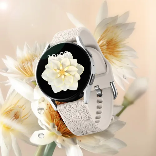 Vista 2 de Bandas grabadas florales para Galaxy Watch 7/6/4/5/5 Pro/4 6 Classic/Active Beige