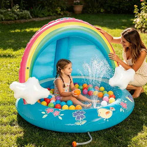 Vista 6 de Hiwena - Piscina para bebés con chorro y toldo de arco iris, 40 pulgadas, para niños de 1 a 3 años