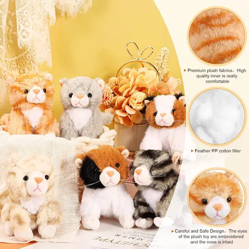 Vista 4 de Leitee 16 piezas de animales de peluche para gatos, recuerdos de fiesta a granel, de 5 pulgadas, juguete de peluche de gatito lindo surtido, regalo