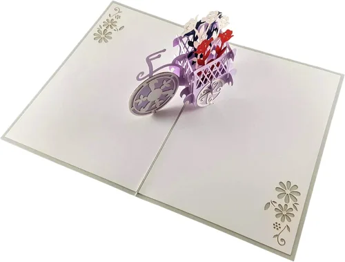 Vista 4 de iGifts And Cards Soporte patriótico para plantas de bicicleta, tarjeta de felicitación desplegable 3D, rojo, blanco, azul, flores, Wow, media