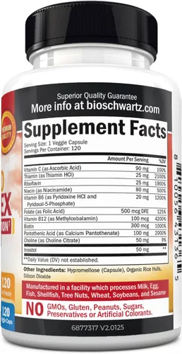 Vista 6 de Complejo de vitamina B con vitamina C para una máxima absorción, 120 cápsulas