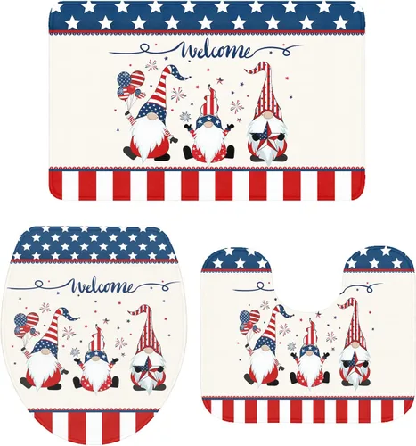 Vista 11 de Savannan Juego de 3 tapetes de baño, diseño patriótico de la bandera estadounidense, pentagrama, libertad, país, absorbente, suave, antideslizante
