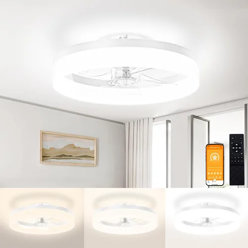 Vista 24 de VOLISUN Ventiladores de techo pequeños de 13 pulgadas con luces y control remoto, ventiladores de techo de perfil bajo con luz, luz de techo LED