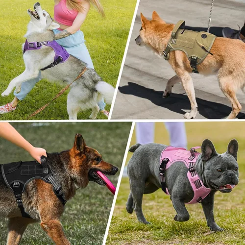 Vista 7 de Arnés táctico resistente para perros grandes, chaleco reflectante ajustable de servicio con mango de control y 4 parches, arnés militar