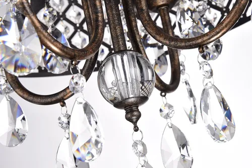 Vista 6 de Edvivi Marya - Candelabro de cristal con 4 luces, acabado de cobre antiguo, lámpara de techo ajustable con pantalla redonda de cristal para sala