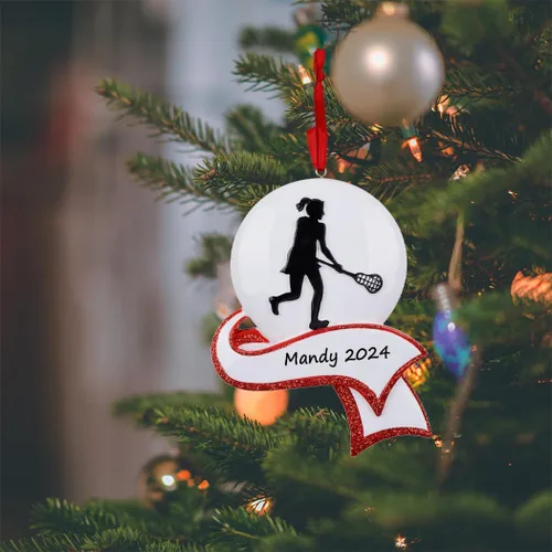 Vista 2 de Lacrosse - Adorno de Navidad para niña, adorno personalizado de jugador de lacrosse para decoración del árbol de Navidad, regalo de recuerdo